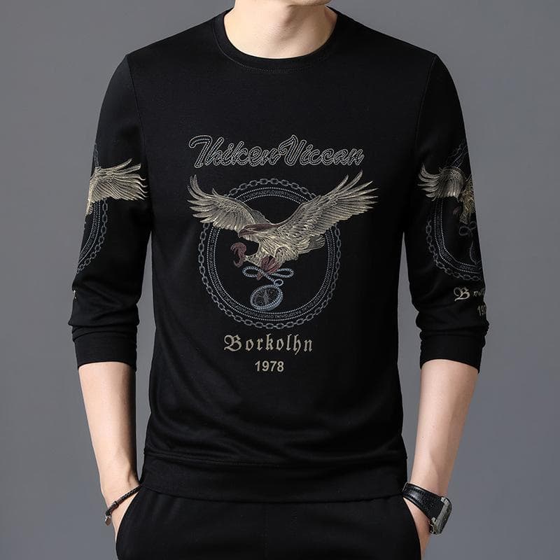 Men's Autumn New Men's T-shirt Trendy Casual round Neck Print Long Sleeves Youth Fashion All-Matching T-shirt Men 4XL