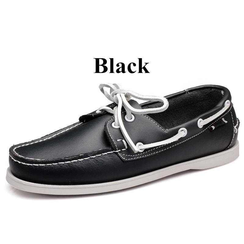 Men's Genuine Leather Driving Boat Shoes,Brand Design Flats Loafers for Men 45 black