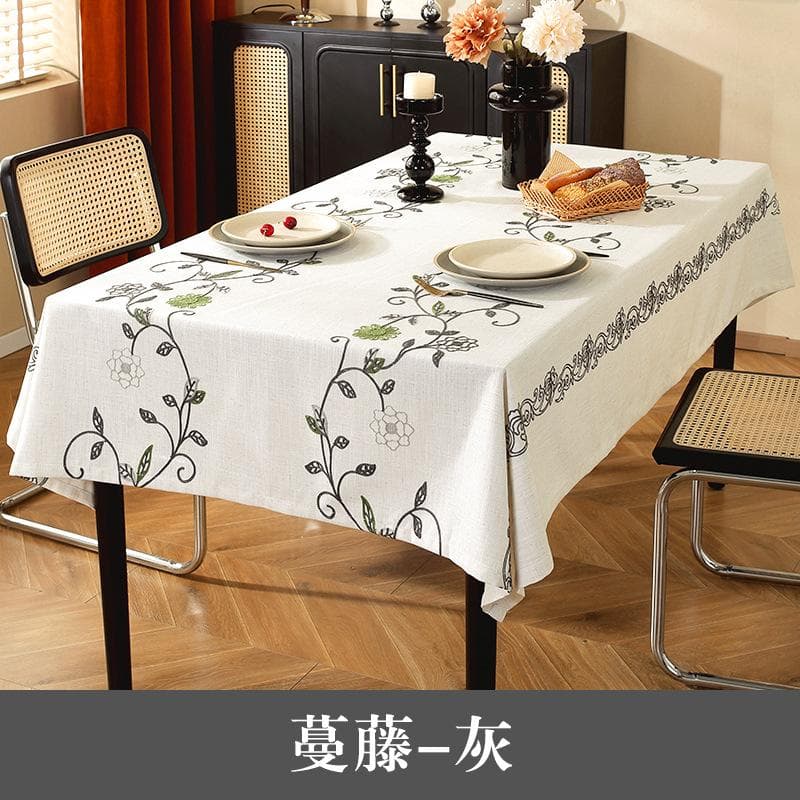 Cotton Linen Tablecloth Embroidery Flower Tablecloths Rectangle Dust Proof Table Cover for Dining Party Tabletop Tea Table Decor 140x200cm 1pcs