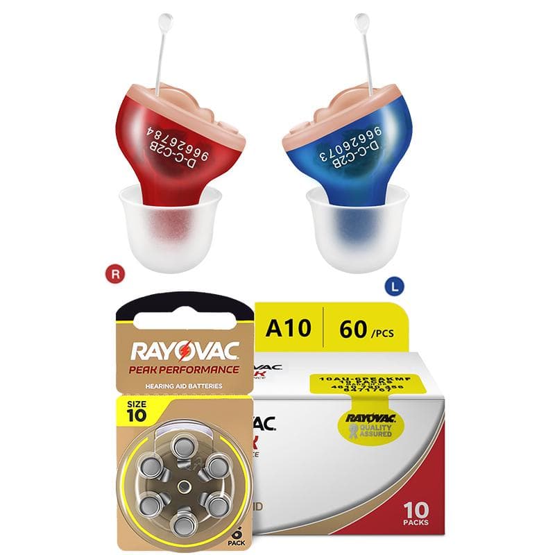Mini Invisible Hearing Aids Amplifier With 60Pcs A10 Batteries Combination Set For Deafness Ear Senior Listening Devices RAYOVAC PEAK Zinc Air10/A10 red/blue