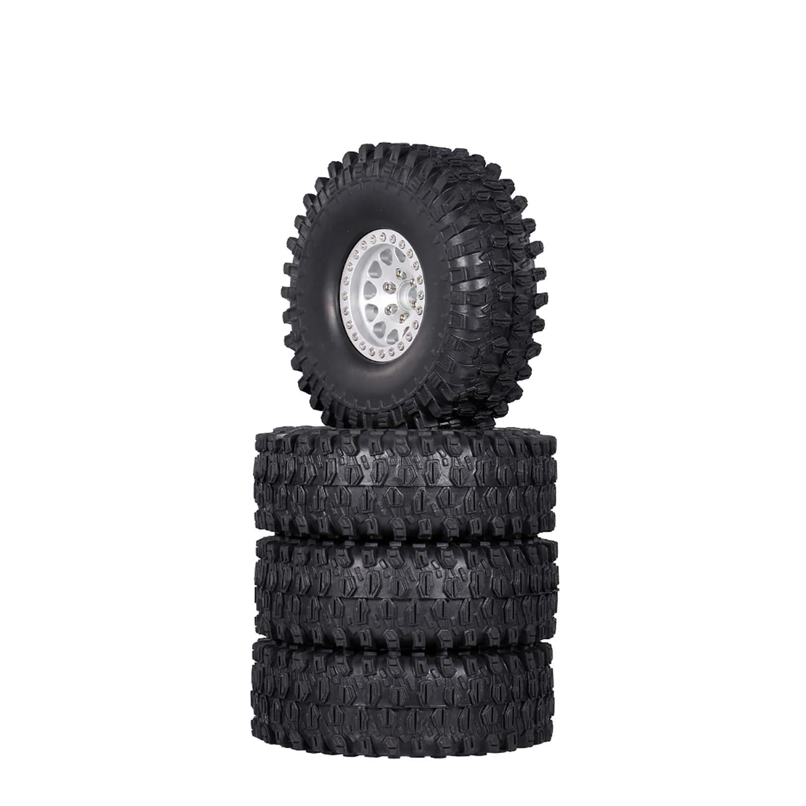4PCS 1.9in Crawler RC Rubber Tires with Metal Rim for 1/10 RC Rock Crawler Traxxas Trx-4 Trx-6 silver
