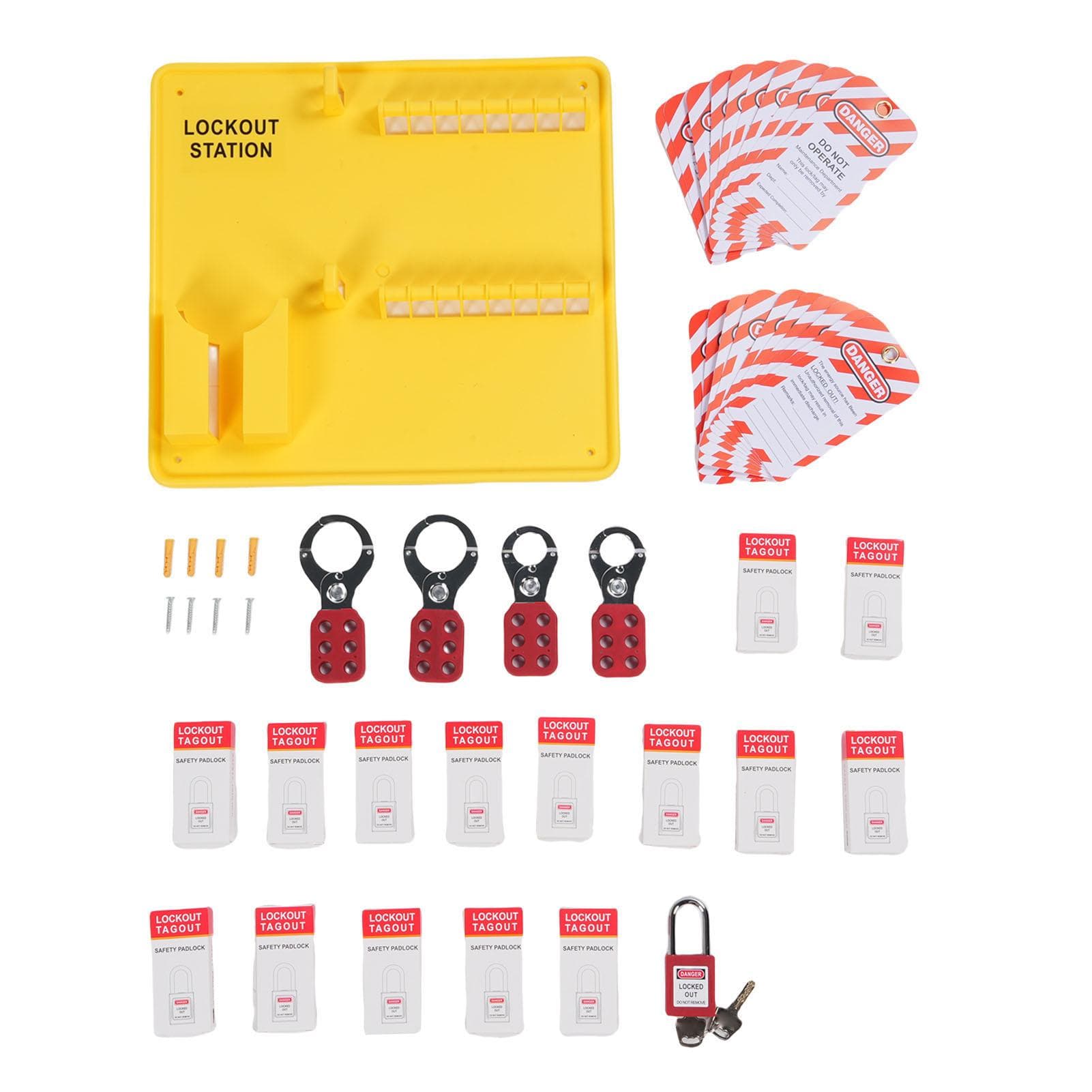 Lockout Tagout Station Board PC Wall Mounted Lock Out Tag Out Kit with 16 Padlocks 20 Tags 4 Hasp