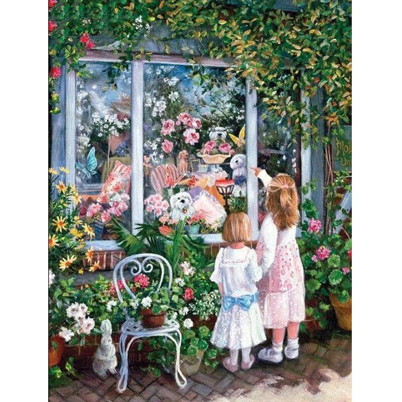 DIY 5D Window Little Girl Diamond Painting Cross Stitch Mosaic Rhinestones Embroidery Home Decor 20X30CM