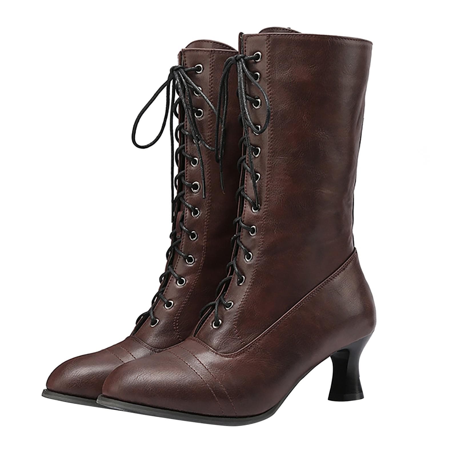 Vintage Boots Short Boots Thick High Heel Middle Boots Women's Boots 38 brown