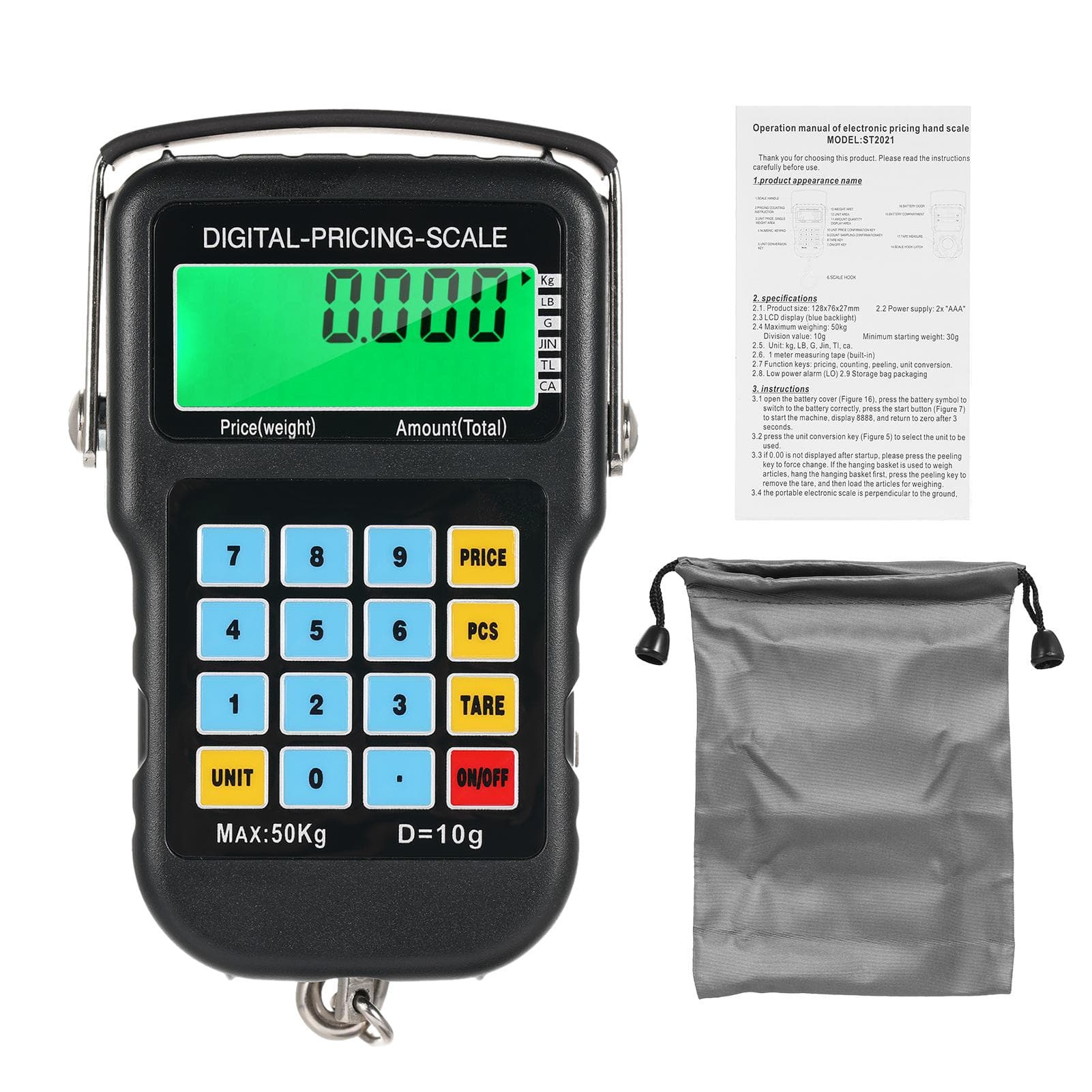 110lb50kg Fish Scales Backlit LCD Portable Electronic Hook Digital Fishing Scale Hanging Scale black