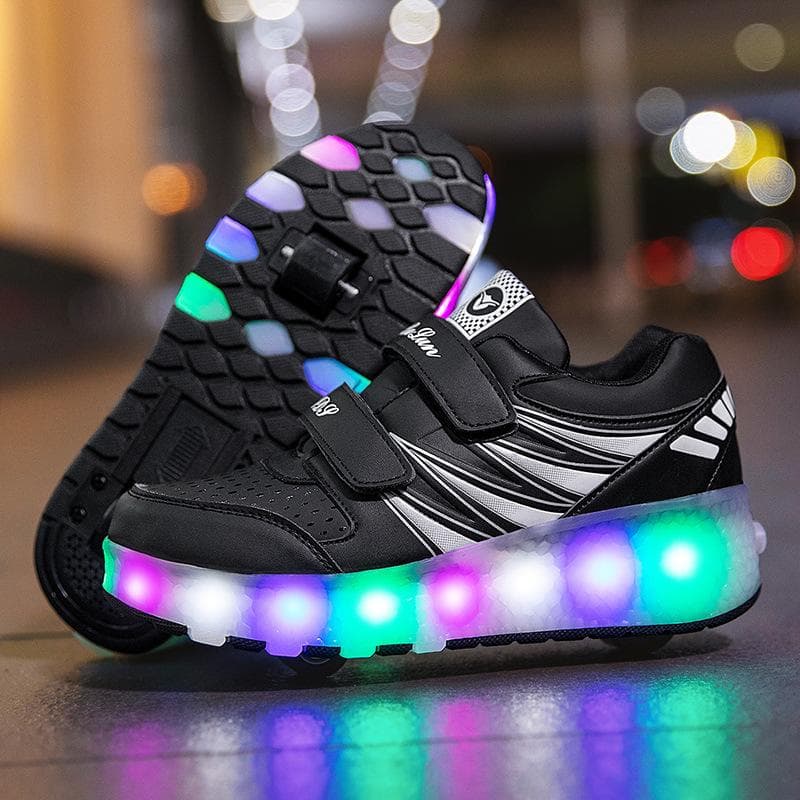 New Runaway Shoes, Girls Four-wheel Pulley Shoes USB Charging Luminous Shoes Skates Invisible Wheels Shoes Double Wheels 40