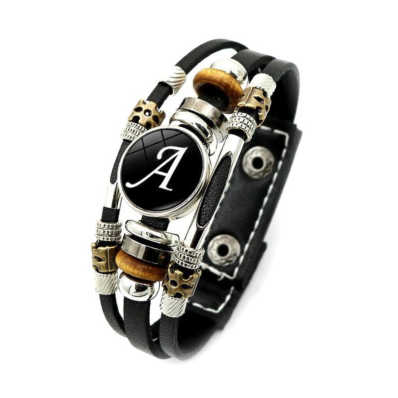 26 Letter A-Z Charms for Bracelets ID Name Friendship Black Braided Multilayer Punk Leather Bracelet Men Women Kids Family Gifts