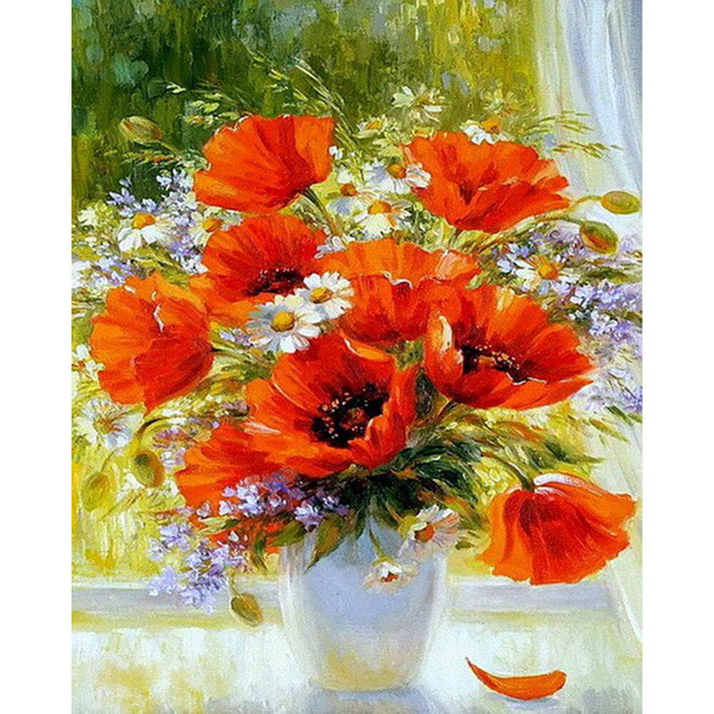 Cross Stitch Kit DIY Diamond Embroidery Red flower Full Round Diamond Painting Mosaic Home Decor 20X30CM