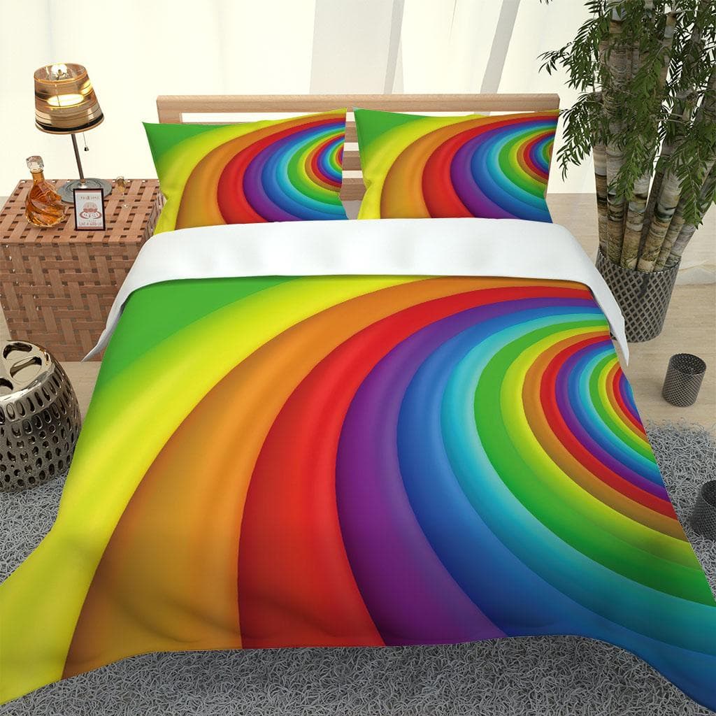 Rainbow Of Seven Colours 3D Exquisite Bed Supplies Set 2 Seater Duvet Cover Bed Comforter Set Bedding Set Luxury Birthday Gift W90xL190cm
