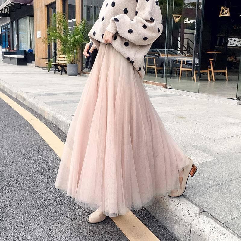 [3 Layers of Yarn + Inner Lining] Half-length Skirt Women's Net Gauze Skirt Large Skirt Mid-length Gauze Skirt Net Yarn Breathable Large Skirt L