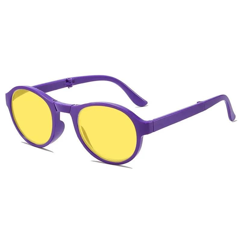 Unisex Night Vision Sunglasses Retro Round Frame UV Protection Foldable Outdoor Sun Glasses for Men Women