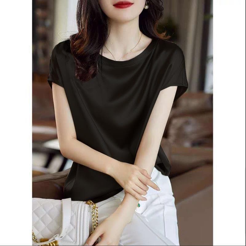 Satin T-shirt for Women with Summer Outfits, New Rotator Sleeve Pullover Top Loose Inner Bottoming Shirt 4XL