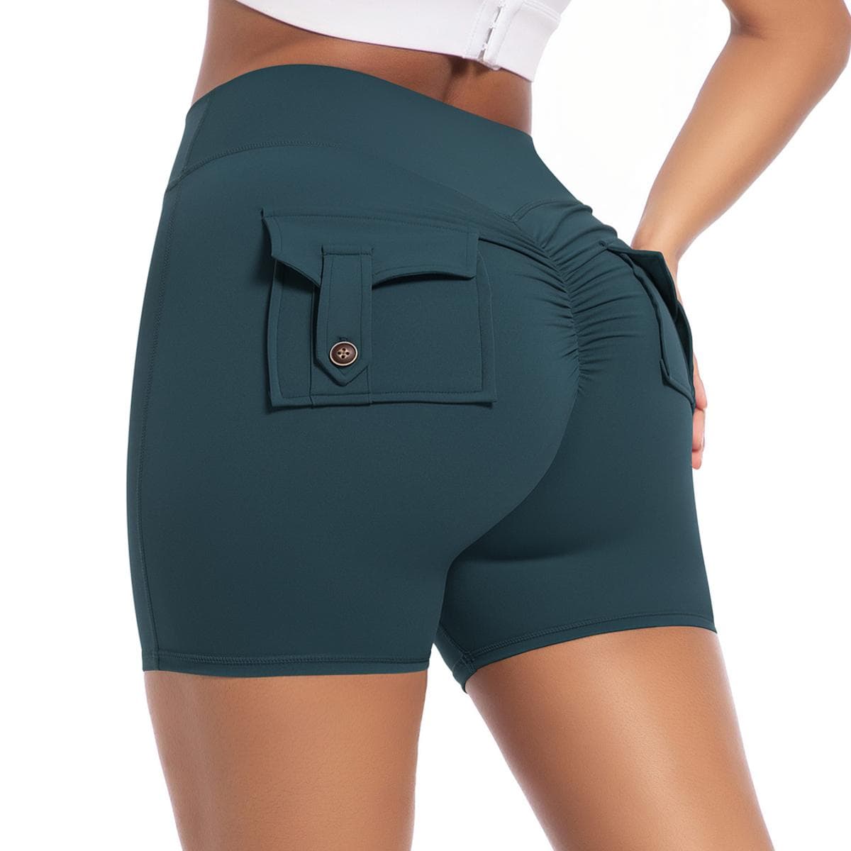 Nessaj Sports Shorts Women Fashion Gym Running Tights High Waist Fitness Summer Casual Shorts With Pockets L jungle green