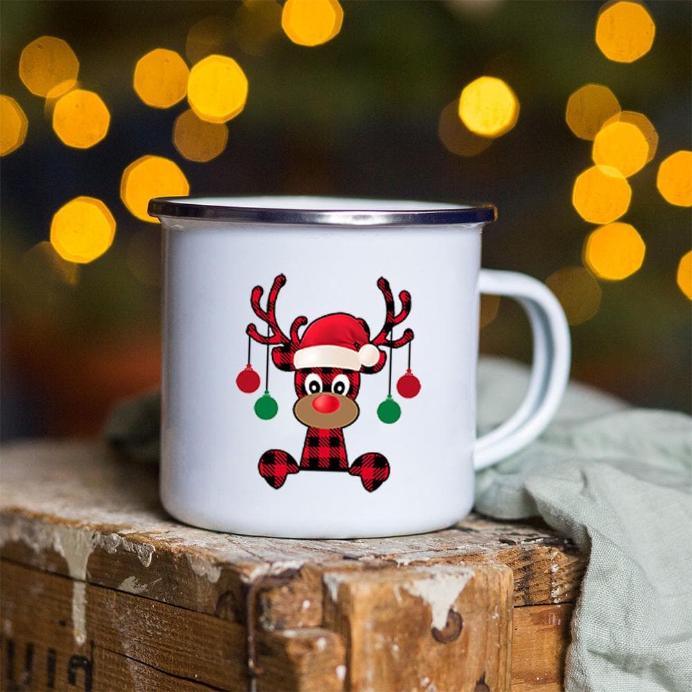 Snowman Deer Print Enamel Coffee Mugs Christmas Gifts New Year Party Wine Beer Juice Drink Tea Cups Mug Home Kitchen Drinkware