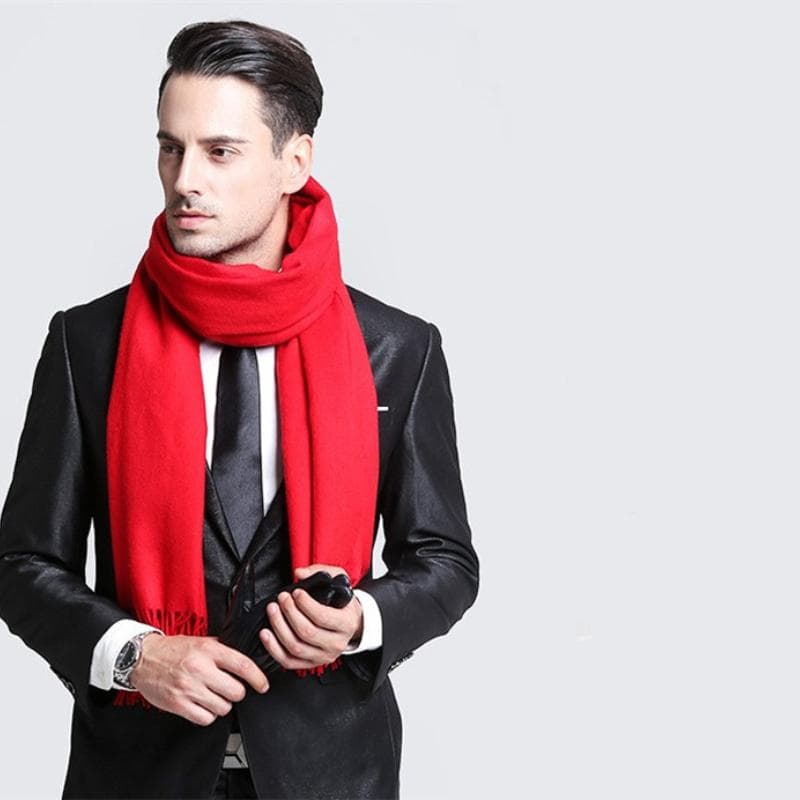 Men Cashmere Scarf Plain Pure Color Pashmina Shawls Scarves red