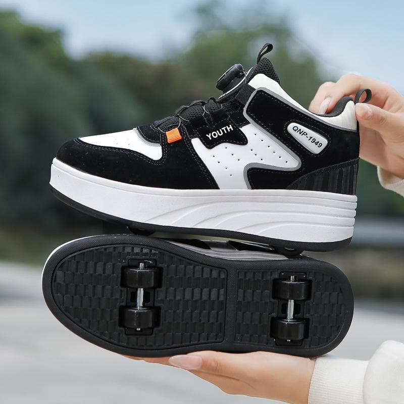 Student Runaway Shoes Four-wheel Children's Double-wheel Deformed Roller Skates Men's and Women's Removable Shoes with Wheels Autumn and Winter Velvet 40