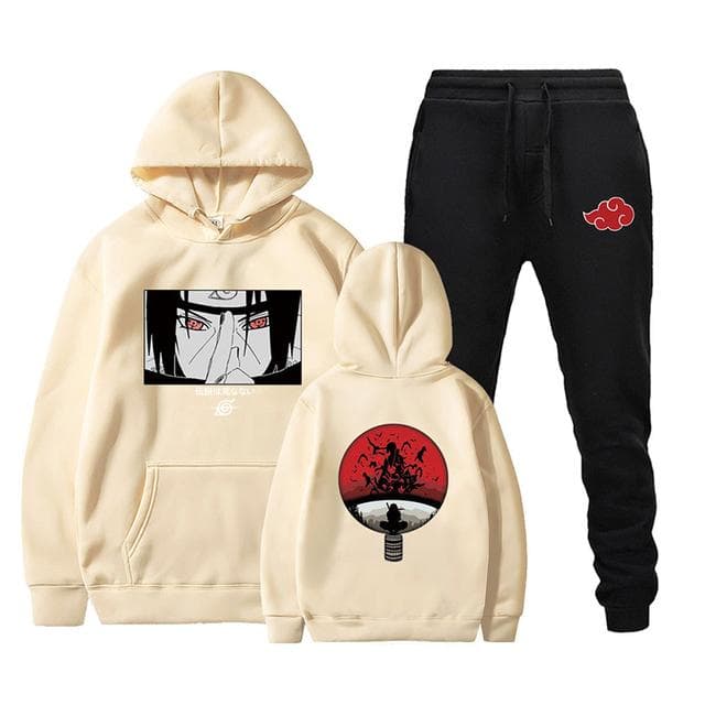 Men 2 Pieces Tracksuit Set Hot Anime Hoodie + Pants Unisex Harajuku Manga Sweatsuit Hooded Sweatshirt+ Sweatpants Jogging Suits M