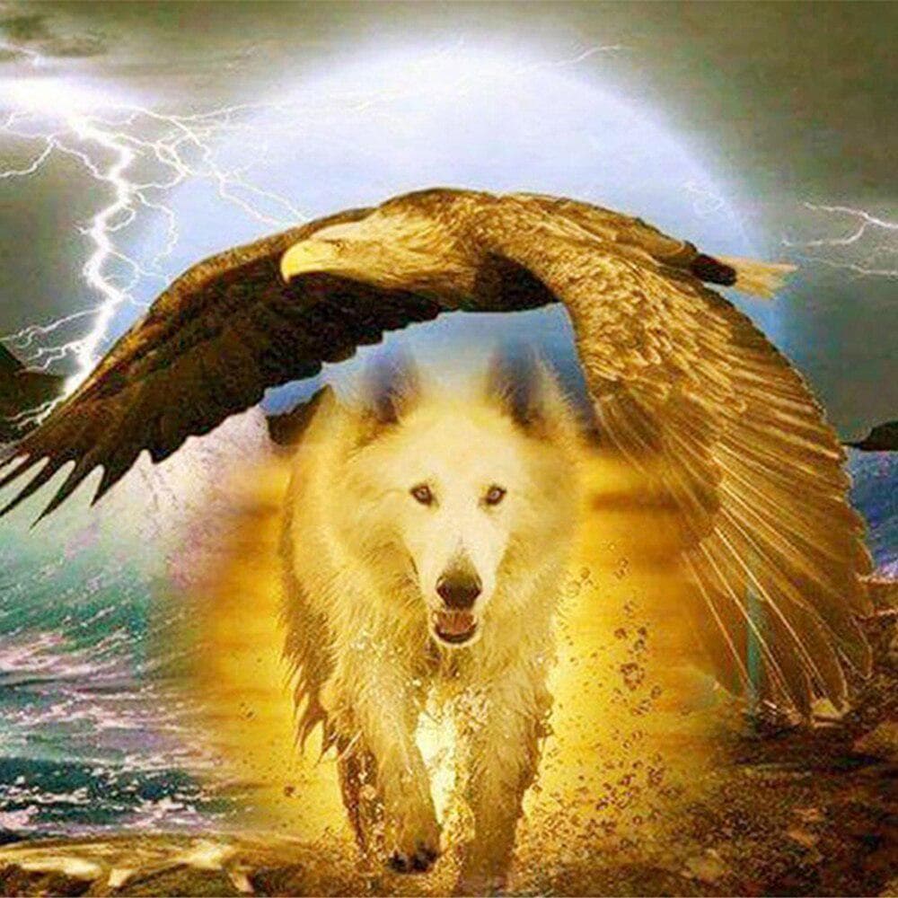 5D DIY Diamond Painting Full Round Wolf and eagle Diamond Embroidery Cross Stitch 30x30CM
