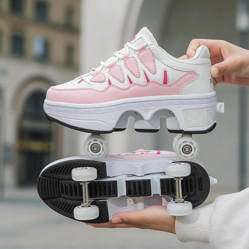 Children Teenagers Boys and Girls Shapeshifting Shoes Four Wheels Dual-purpose Roller Skates Double Row Runaway Shoes Roller Skates 42