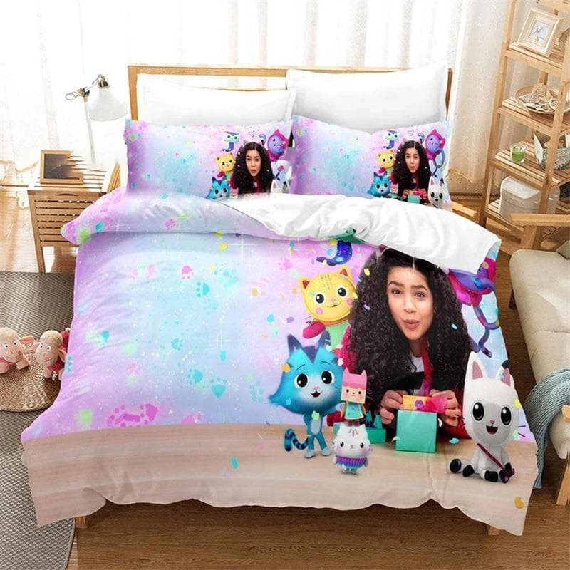 3D Print Gabby Dollhouse Bedding Set,Duvet Cover Comforter Bed Set Quilt Cover Pillowcase,King Queen Twin Size Boys Girls Adults 135x200cm 2pcs