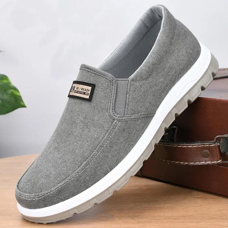 Retro Men Casual Shoes Slip on Canvas Loafers Comfortable Walking Flats for Man Non Slip Soft Moccasins Sneakers Driving Shoes 43 light grey