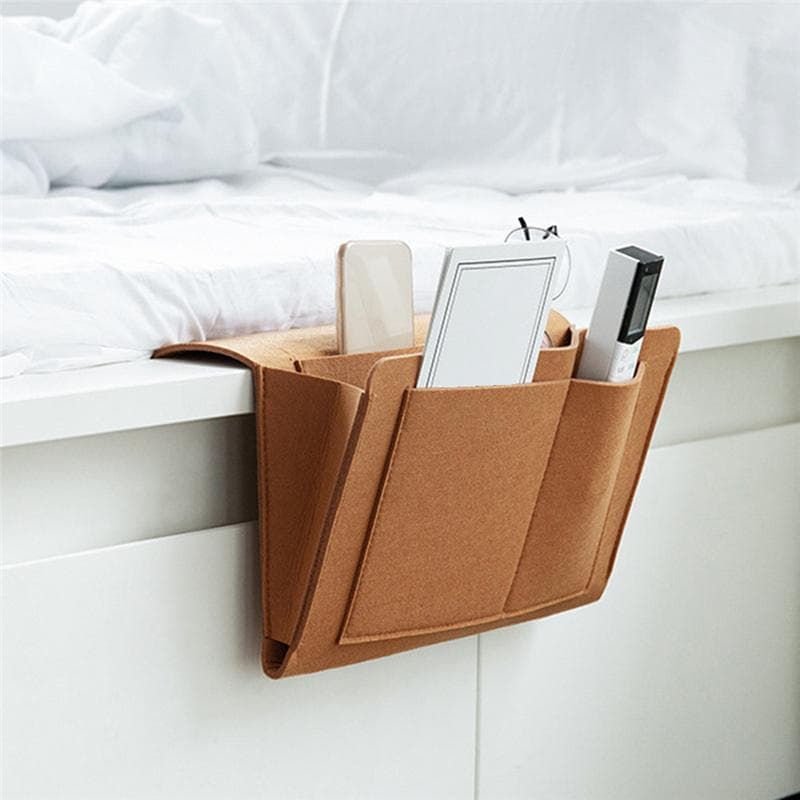 Felt Bedside Storage Bag Organizer Bed Desk Bag Sofa TV Remote Control Hanging Caddy Couch Storage Organizer Bed Holder Pockets brown