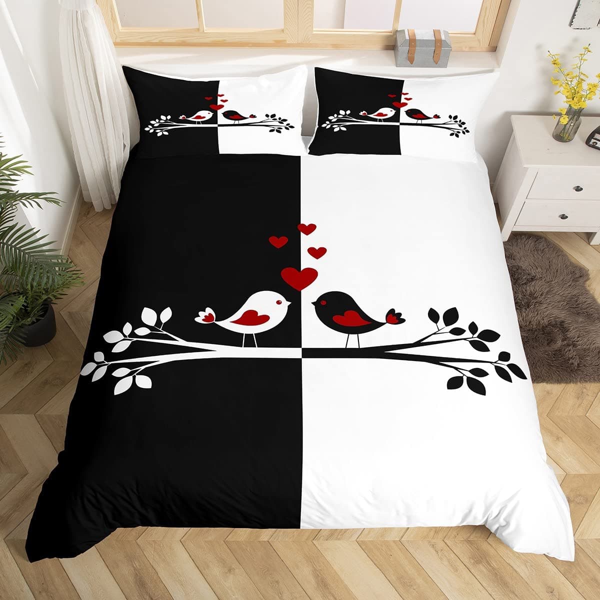 Mr & Mrs Valentine'S Day King Queen Duvet Cover Red Black Couples Bedding Set Red Lips Quilt Cover Microfiber Comforter Cover 70x133cm 2pcs
