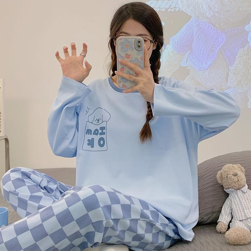 Green Women Pajamas Set Cute Kawaii Long Sleeves Long Pants Autumn Winter Soft Sleepwear Cozy Pyjamas Girl Pijamas Ladies Nighty 2XL