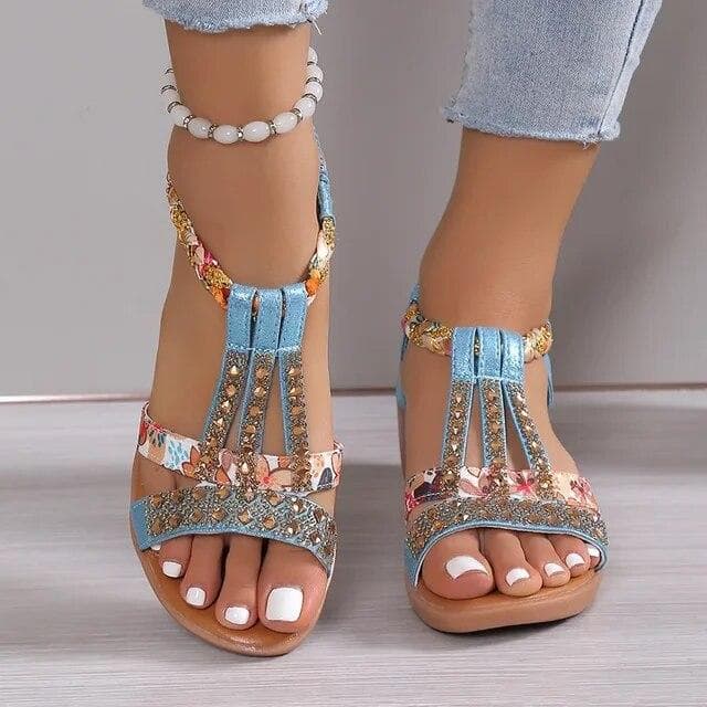 Shoes for Women Summer Women Wedge Bohemia Rhinestones Casual Platform Sandals Female Peep Toe Outdoor Beach Shoes 43 sky blue