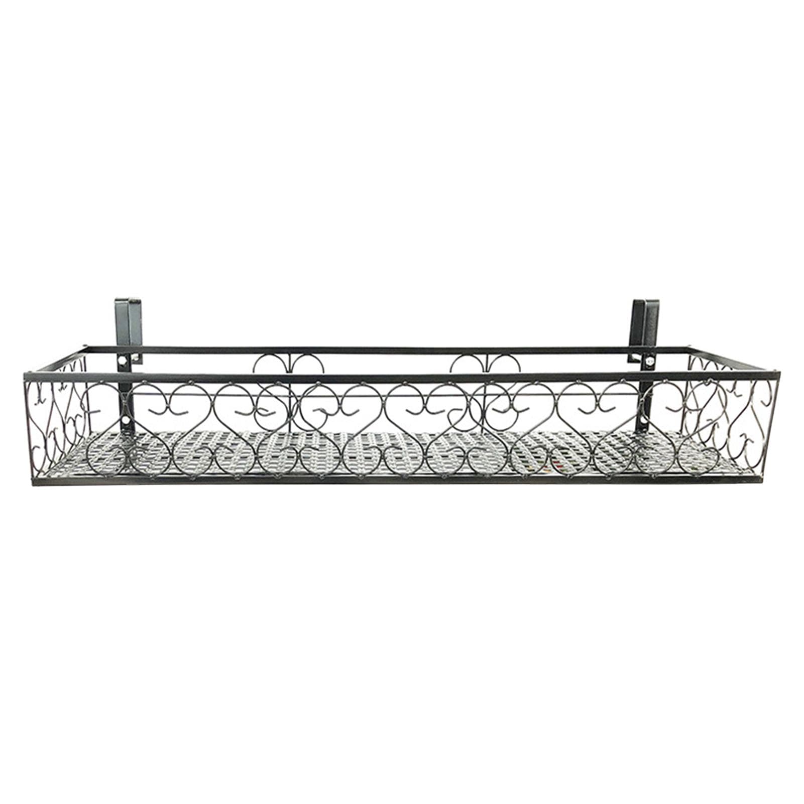 Iron Hang-ing Flower Railing Shelf Basket with Hooks Balcony Planter Pots Stand Holder for Outside black