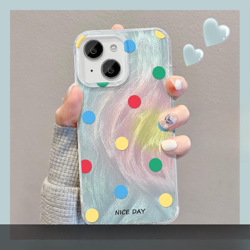 Applicable To Apple 15 Mobile Phone Case Iphone14promax Color Polka Dot Stand 13 Feather Yarn 12 High-end Large Hole iPhone SE (2nd Generation)