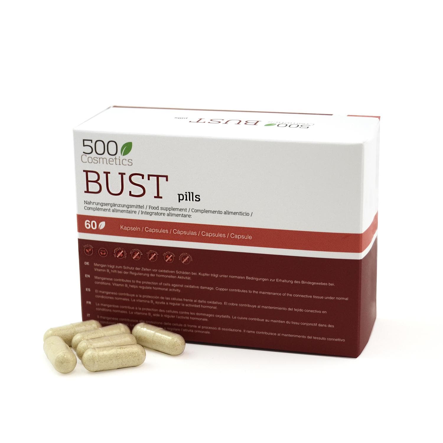 500COSMETICS BUST PILLS, capsules to firm and increase breasts Unique brown/white