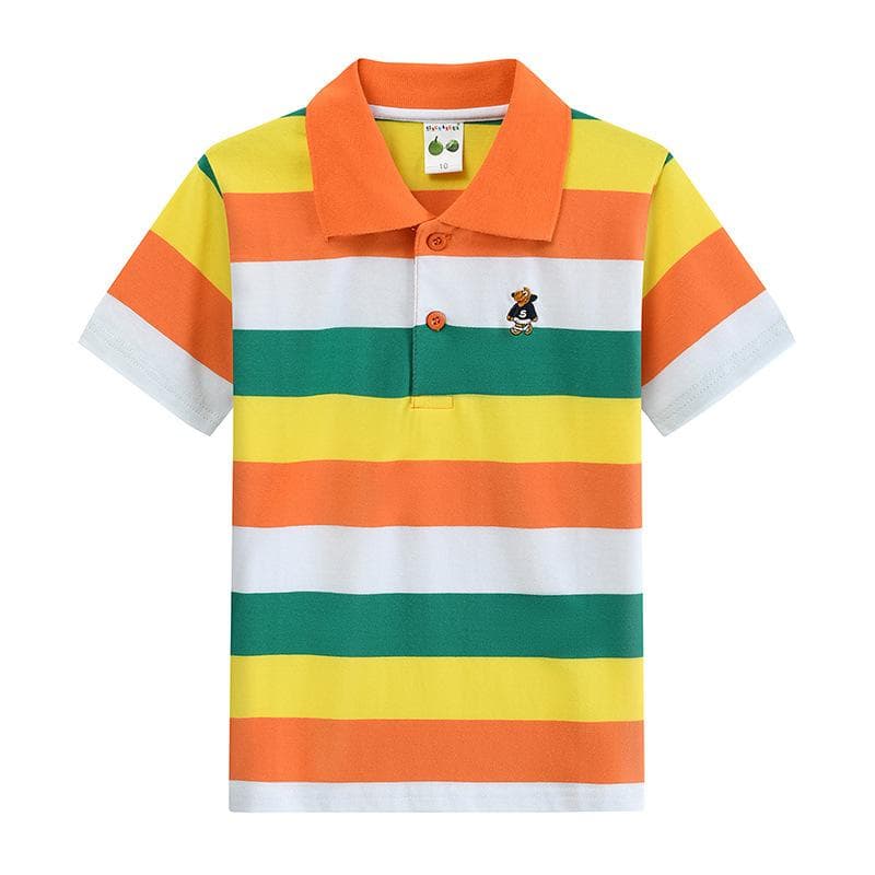 Children's Short Sleeved Summer Children's Wear Middle and Large Children's T-shirt Cotton Stripe Polo Shirt 120cm white/yellow