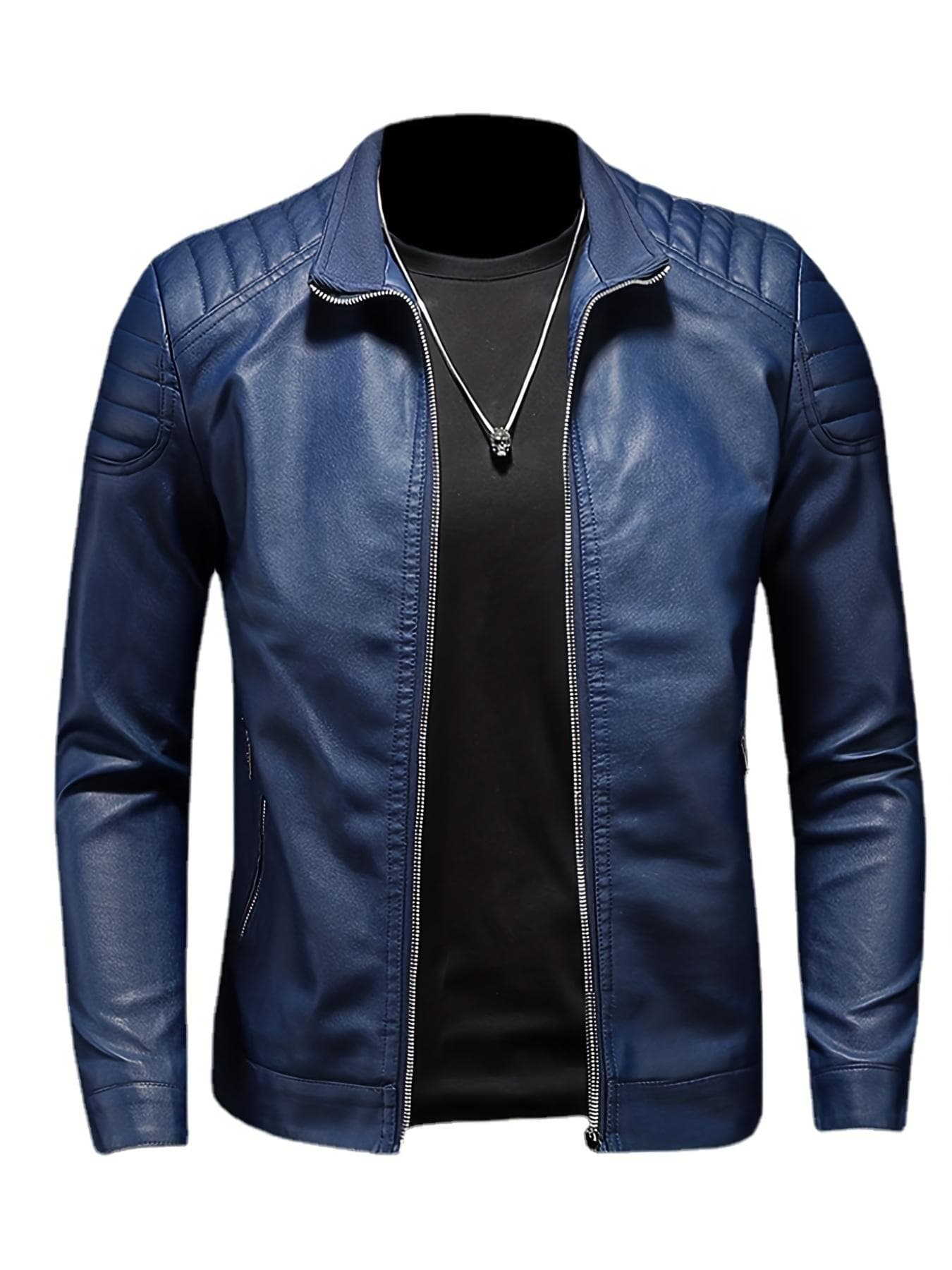Men's Casual Jacket Stand Collar Motorcycle TOP - Breathable, Durable Fabric - For Everyday Wear & Outdoor Activities - Ideal Gift for Men XXXXL blue