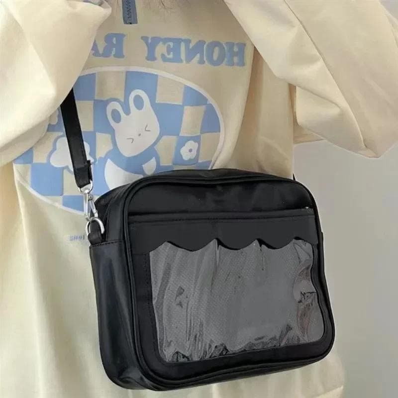 Large Capacity Single Shoulder Bag Transparent Pocket Crossbody Bag Multifunctional Handbag Women's Bag black