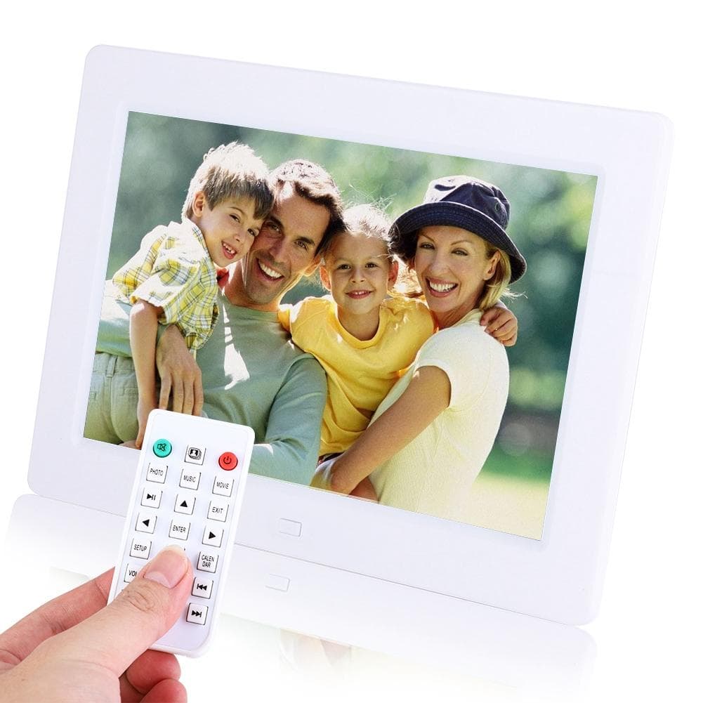 8Inch 1280*800 Digital Photo Picture Frame Alarm Clock Player Album Remote Control IPS Screen White AU Plug white