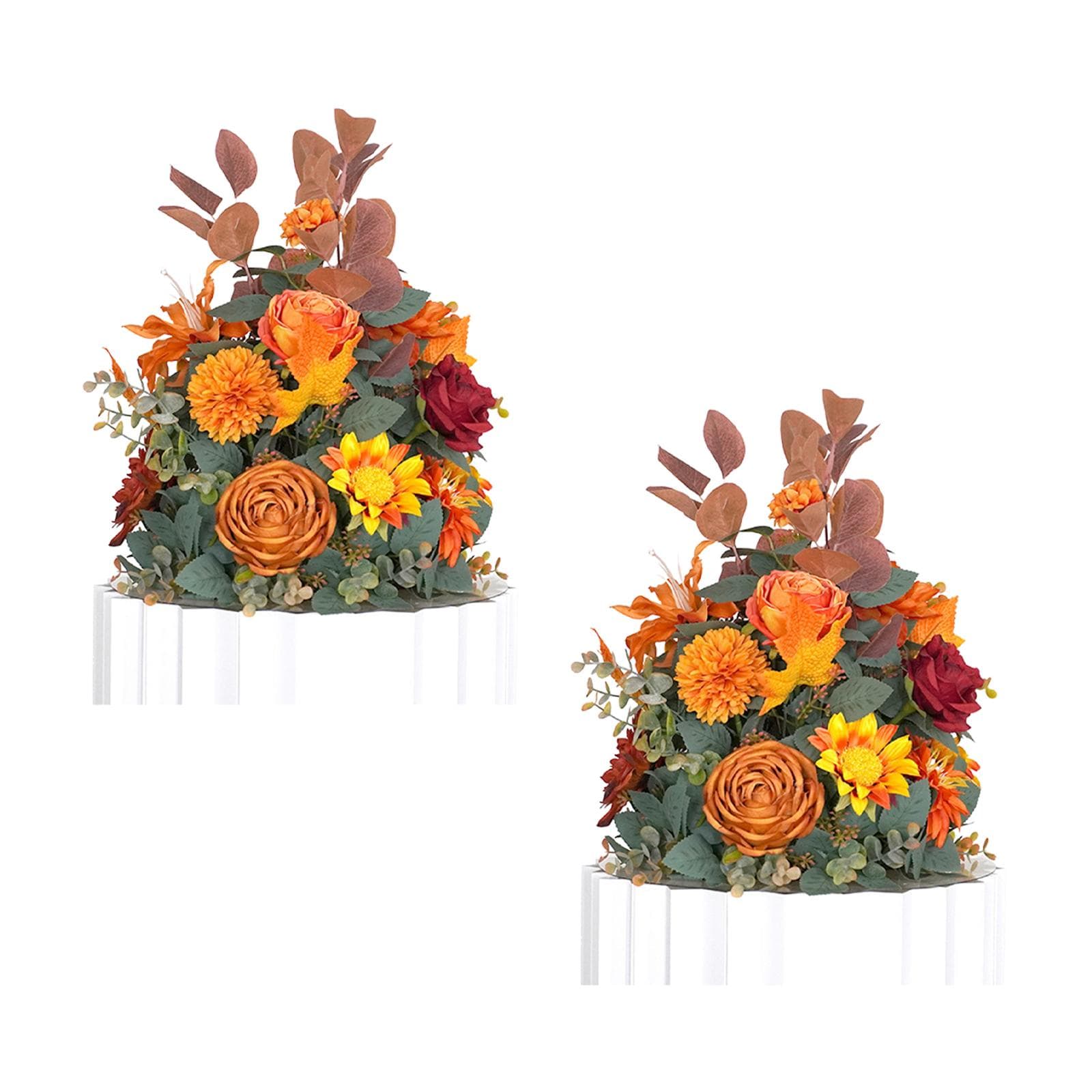2PCS Artificial Flowers Plastic Foam Bottom Silk Cloth Bouquet for Wedding Decoration Orange