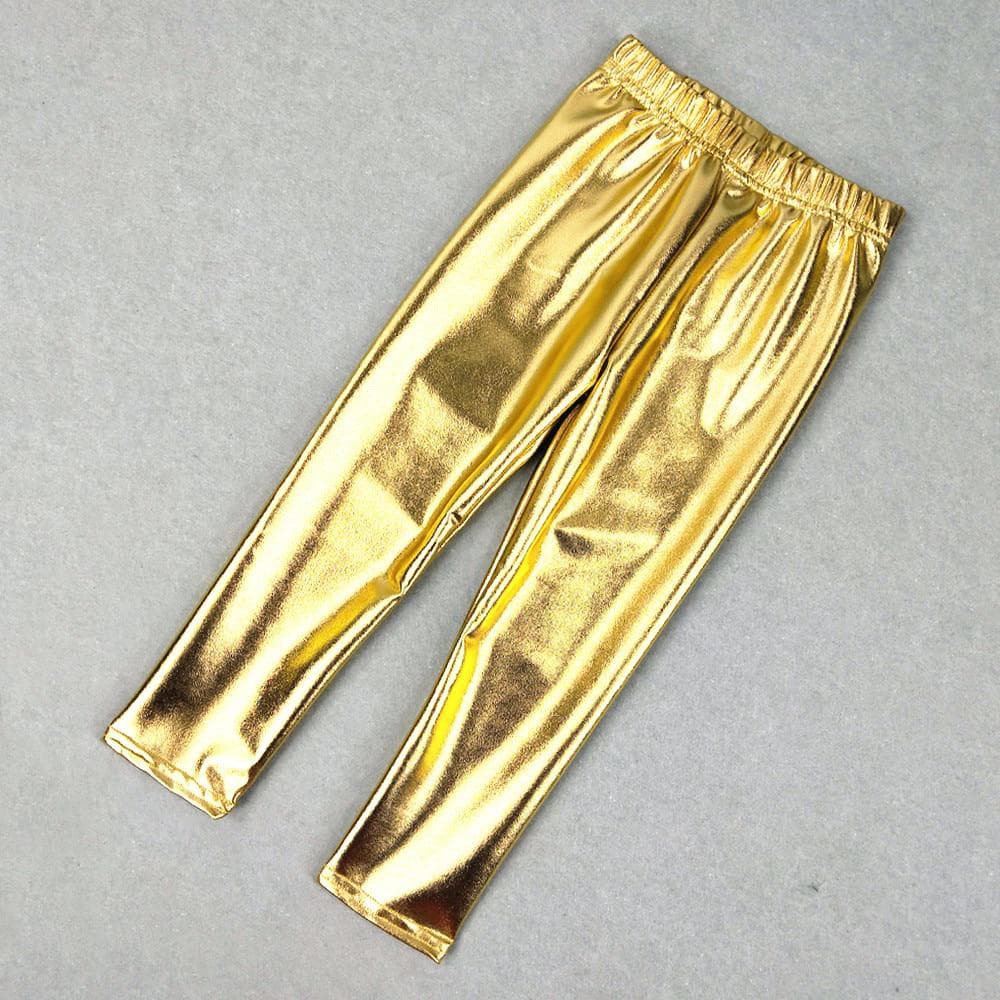 Gold Silver Kids Pants Girls Spring Autumn Children Elastic Faux Leather Leggings Skinny Pencil Pants Girl Leggings 130 gold