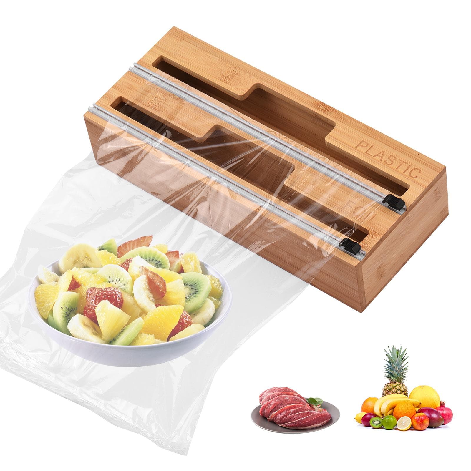2in1 Wrap Dispenser with Slide Cutter Plastic Wrap Aluminum Foil Wax Paper Dispenser for Kitchen 2-slot