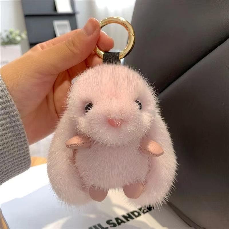 Cute Furry Rabbit Keychain Key Rings Holder Decorations Bag Pendants Lovely Gift Accessories pink