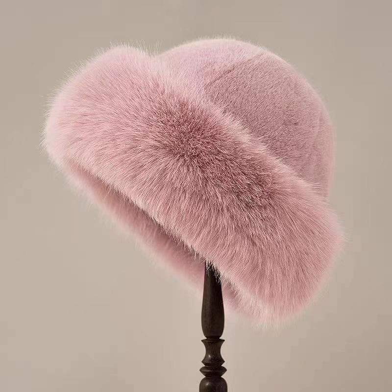 Fluffy Fur Fisherman Hat For Women Winter Plush Ear Protection Cap Windproof Warm Headgear Female Panama Caps pink