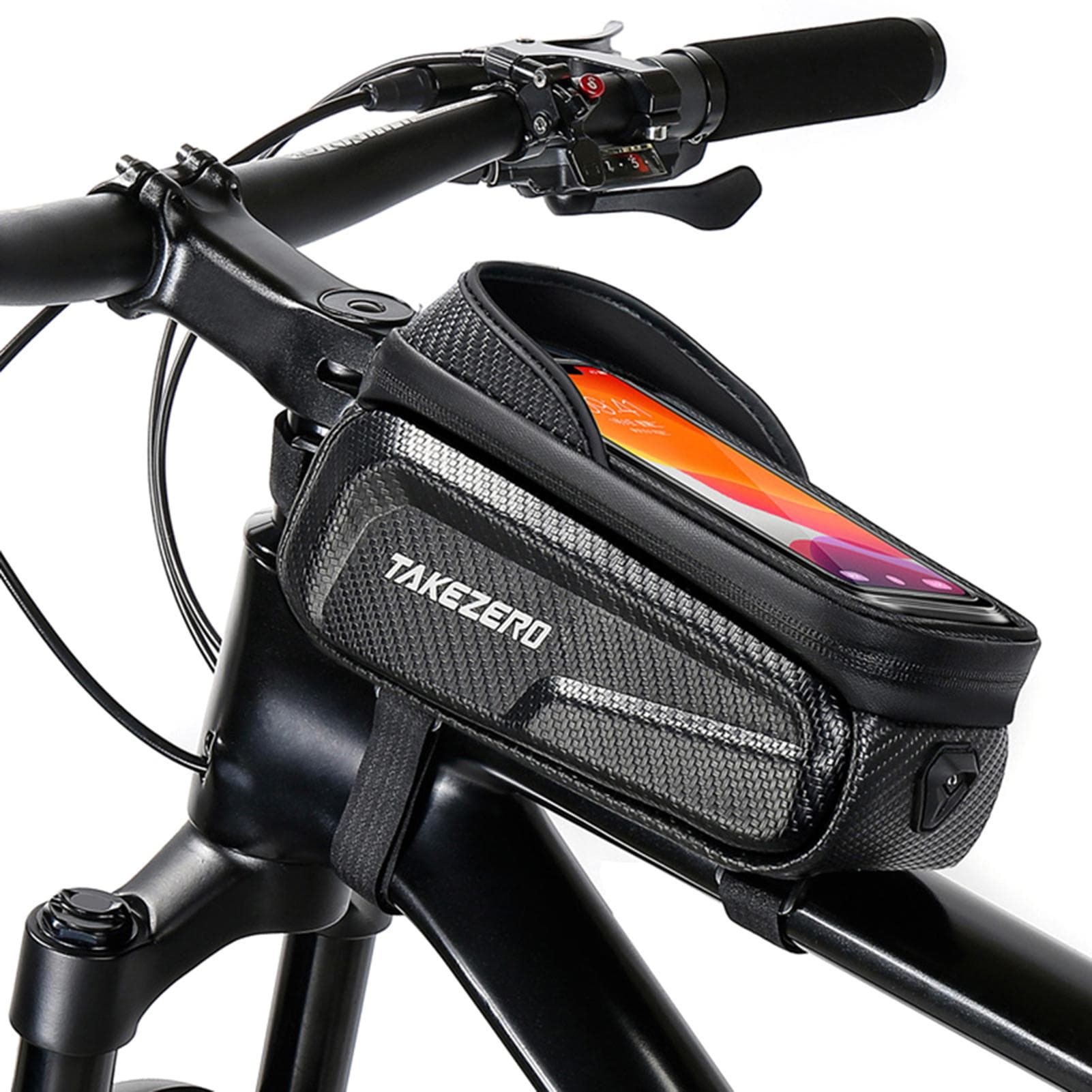 Waterproof Bicycle Phone Mount Bags Front Frame Top Tube Bag with Touchscreen Phone Holder Case black