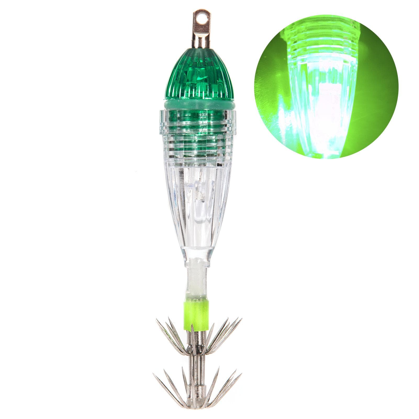 Waterproof Underwater LED Fishing Light Fish Lure Attracting Light Lamp with Squid Jig Hooks green