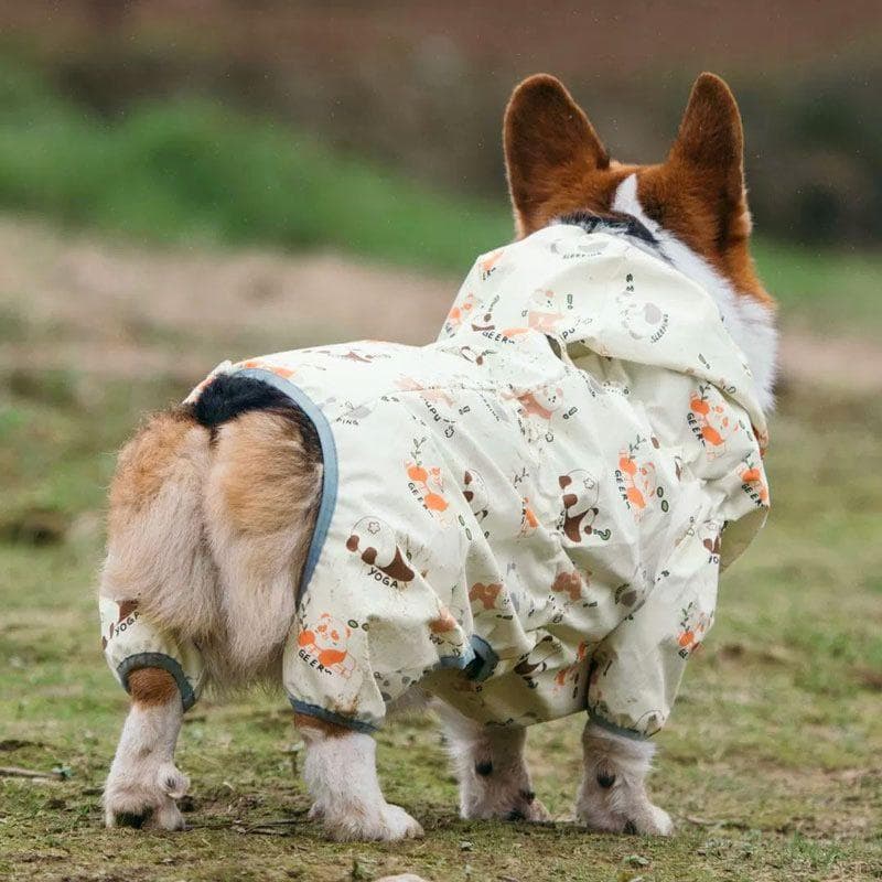 Welsh Corgi Dog Waterproof Dog Coat Jumpsuit Pet Clothing Raincoat Dog Clothes with Reflective Strip L-6L for Large Dogs L
