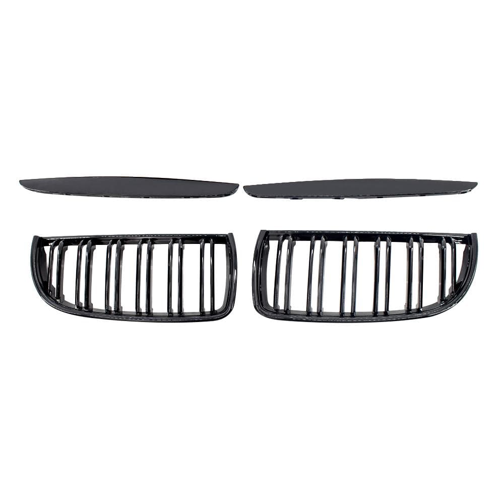 2Pcs Gloss Black Front Bumper Hood Kidney Grille Racing Grille Replacement for BMW E90 4 Door black