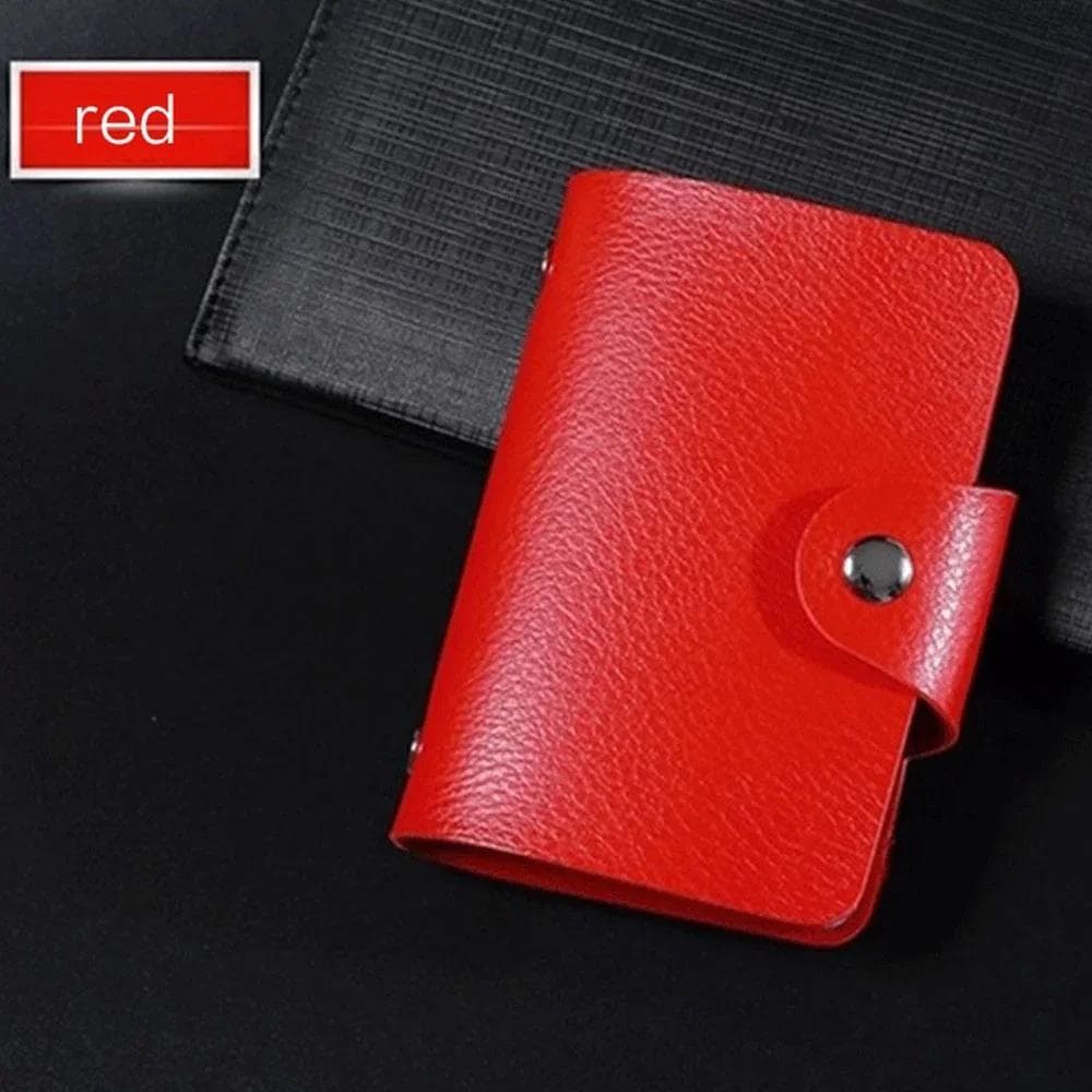 PU Leather 24-Slot Card Case - Business Card & Passport Holder, 10.5x7.5x2cm, Organizes 24 Cards, Ideal for Men & Women red