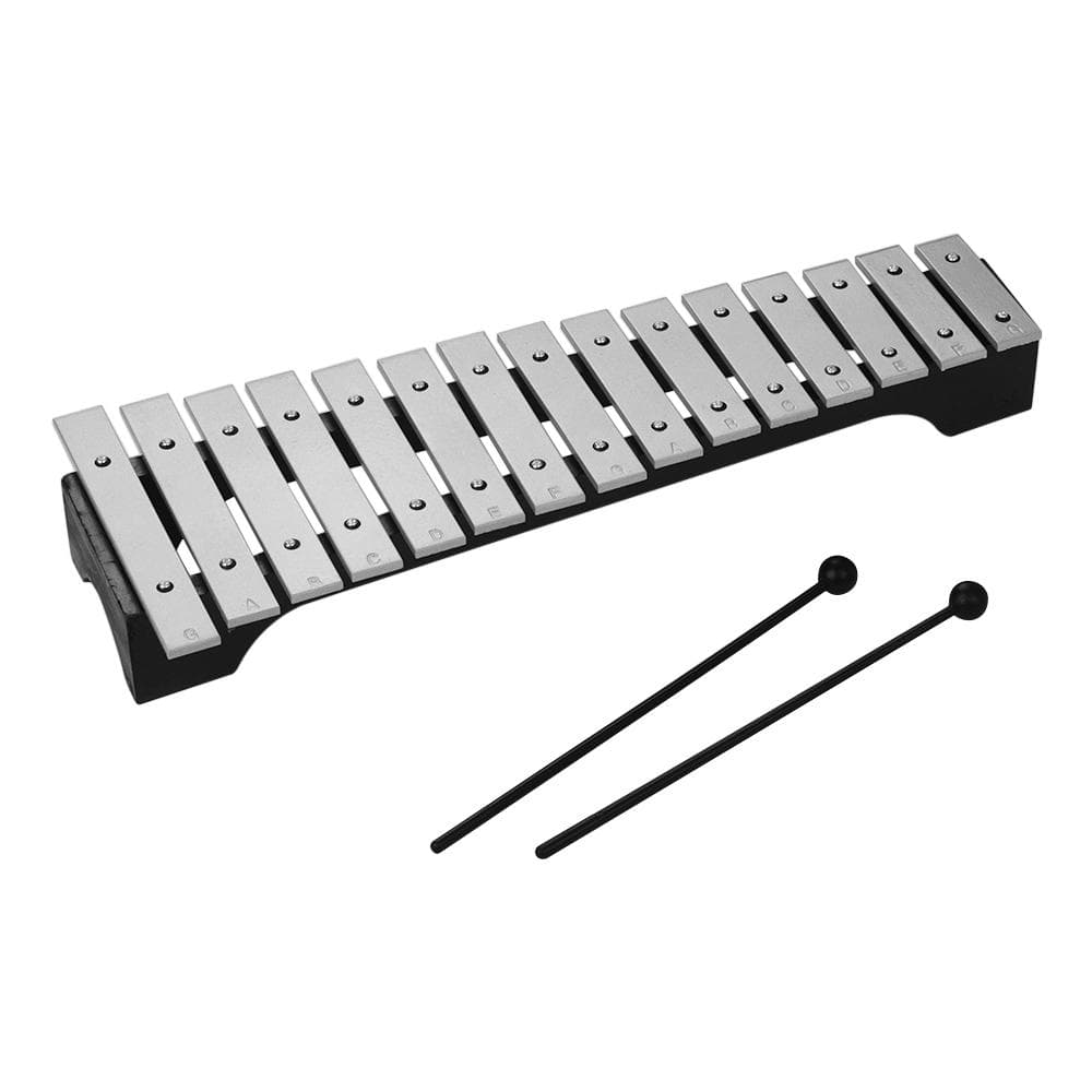 15-Note Xylophone Glockenspiel Wooden Aluminum Bars w/Mallets Percussion silver