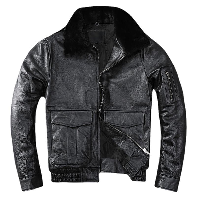 New Air Force Flight Genuine Cow Leather Men 'S Jacket Detachable Real Fur Collar Thicken Warm Cowhide Clothes Men Winter Coat XXL black