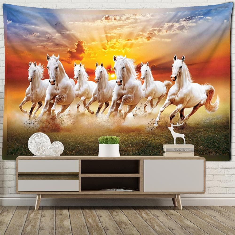 Horses Running By The River Tapestry Wall Hanging Boho Aesthetic Room Bedroom Living Room Decor Background Fabric 150x100 cm