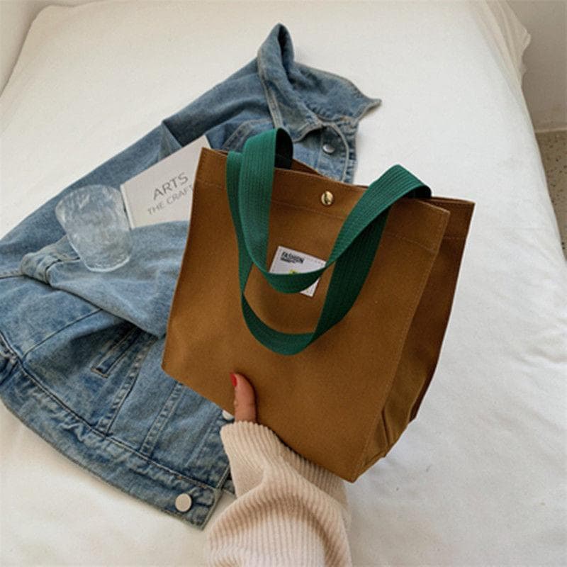 Women's Handbag Solid Color Versatile Canvas Bag Large Capacity To Work Small Satchel Casual Hand Carry Cloth Bag 21*12*21cm brown